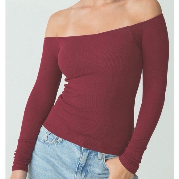 Klassy Network Off Shoulder Longsleeve Brami Top Womens Large Dark Cherry Padded - Picture 7 of 7